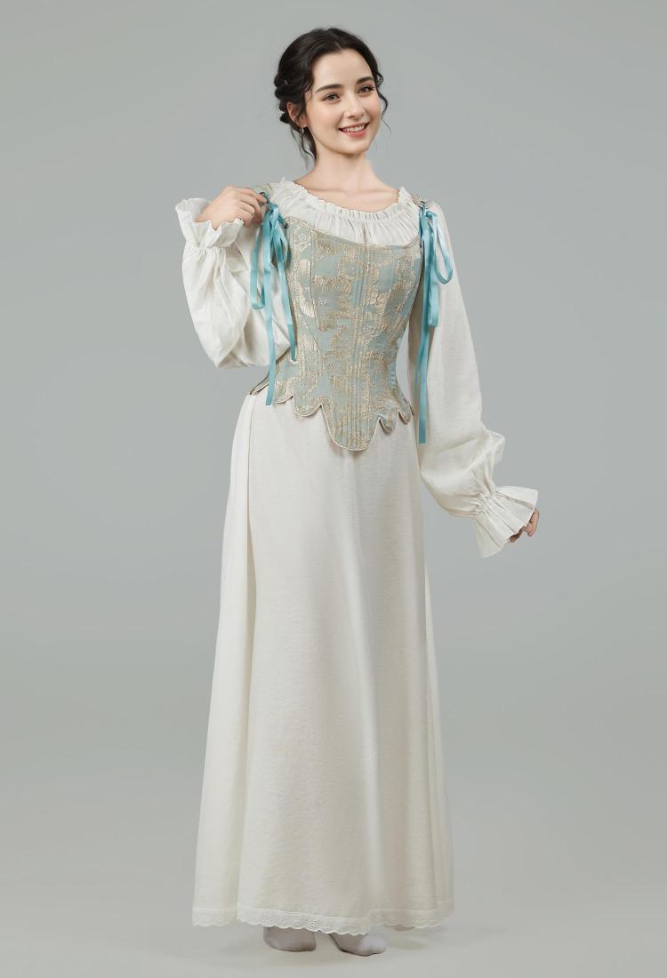 Medieval Renaissance Floral Pattern Corset Top 17th Century Lace-Up Overbust Boned Bustier