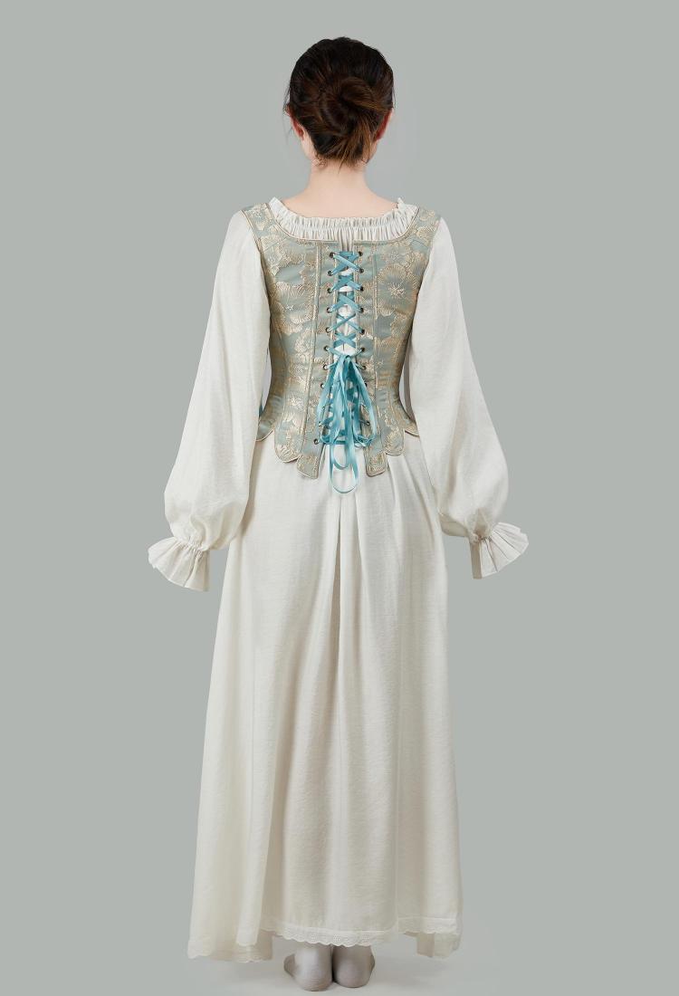 Medieval Renaissance Floral Pattern Corset Top 17th Century Lace-Up Overbust Boned Bustier