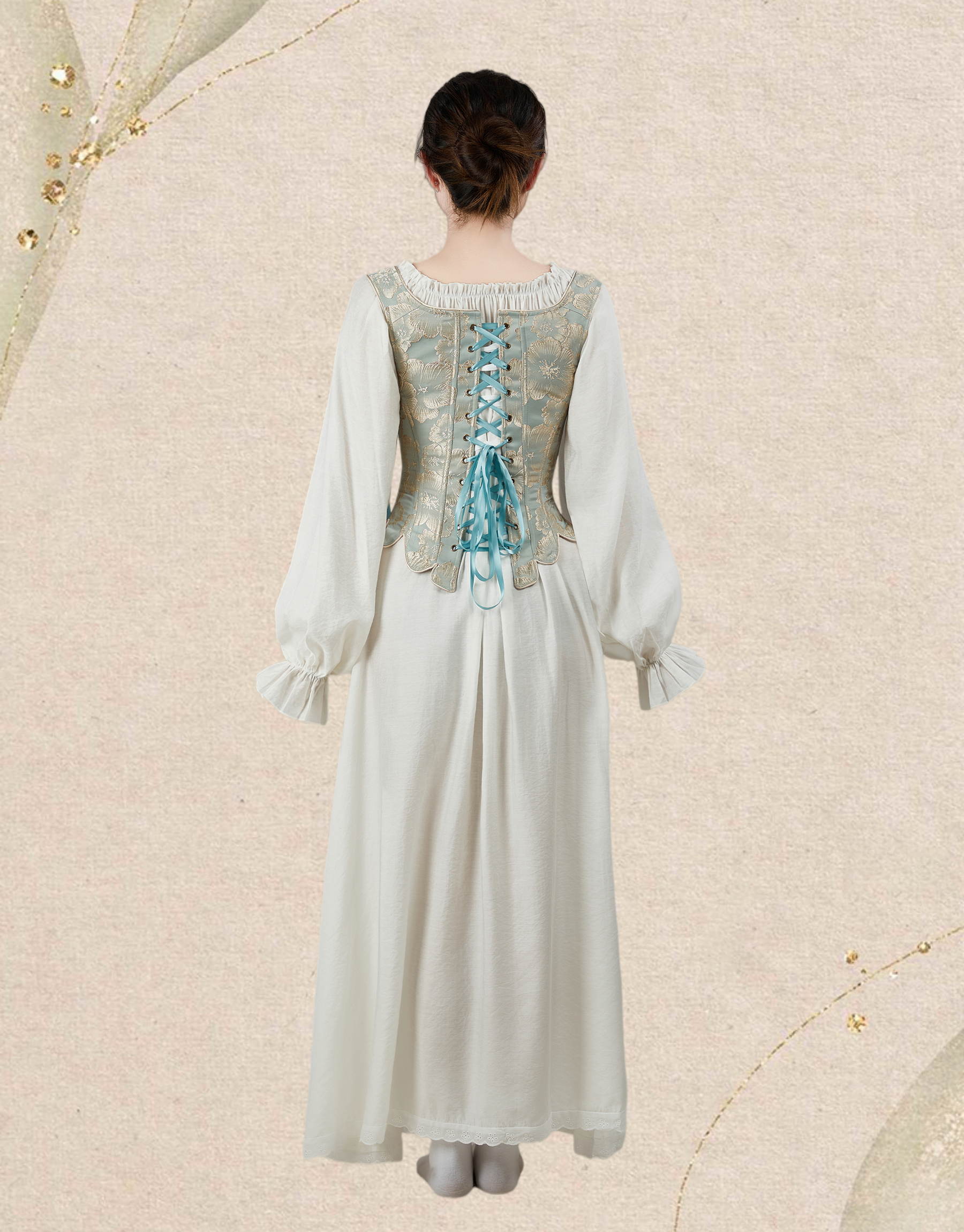 Medieval Renaissance Floral Pattern Corset Top 17th Century Lace-Up Overbust Boned Bustier