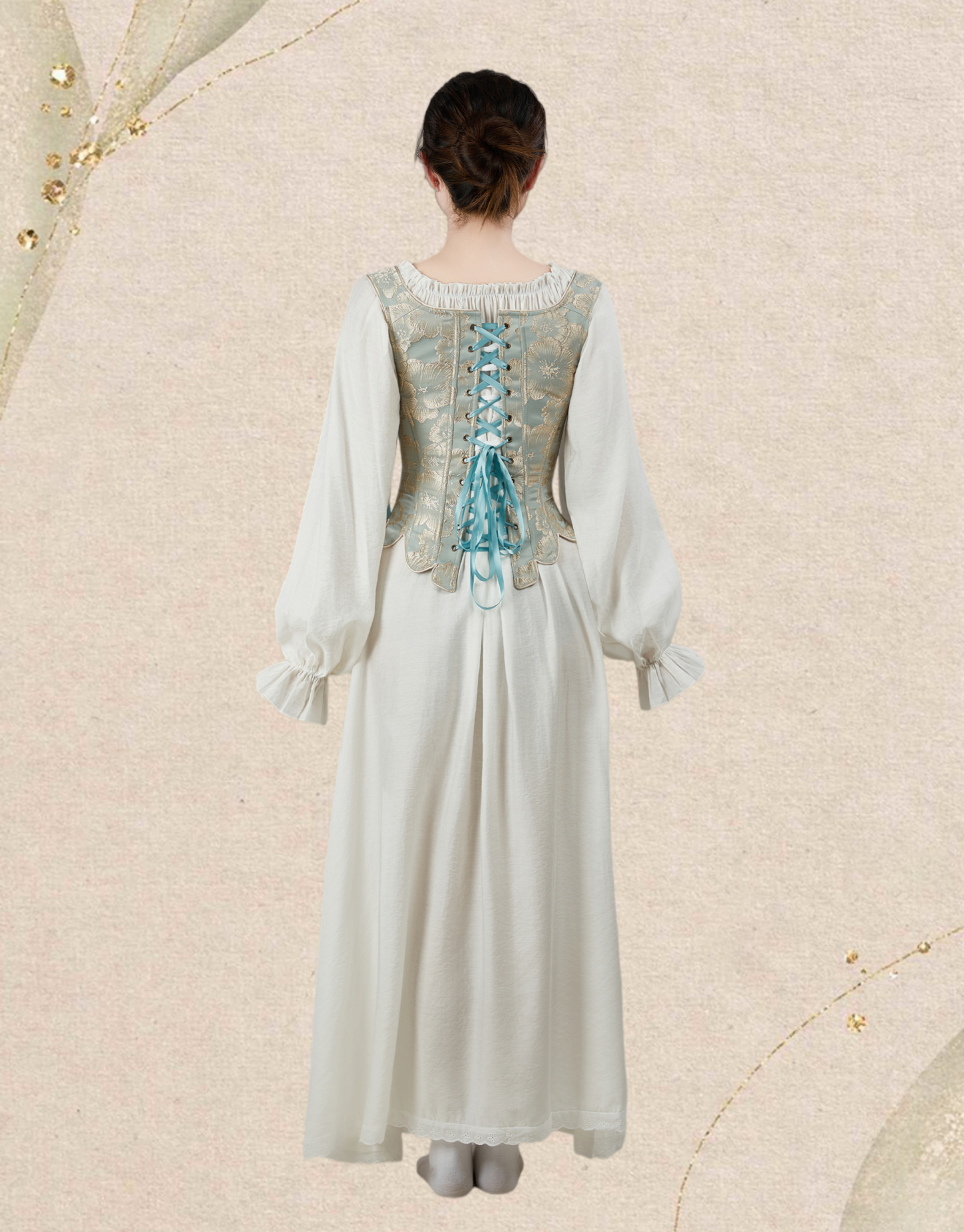 Medieval Renaissance Floral Pattern Corset Top 17th Century Lace-Up Overbust Boned Bustier