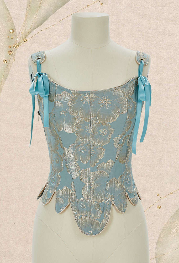 Medieval Renaissance Floral Pattern Corset Top 17th Century Lace-Up Overbust Boned Bustier