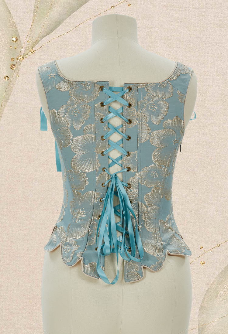 Medieval Renaissance Floral Pattern Corset Top 17th Century Lace-Up Overbust Boned Bustier