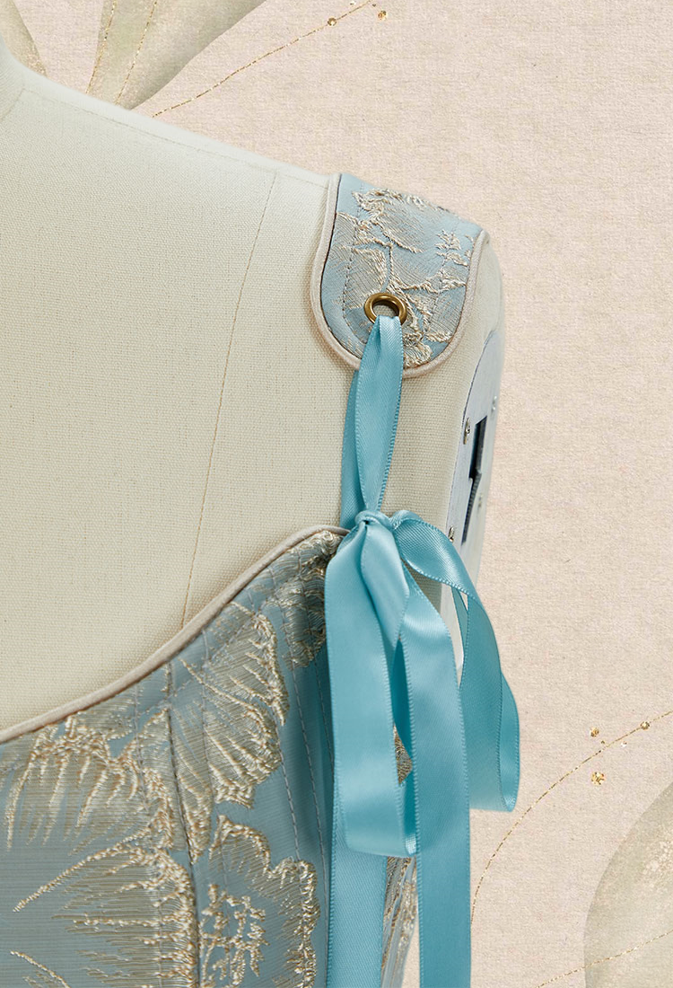 Medieval Renaissance Floral Pattern Corset Top 17th Century Lace-Up Overbust Boned Bustier