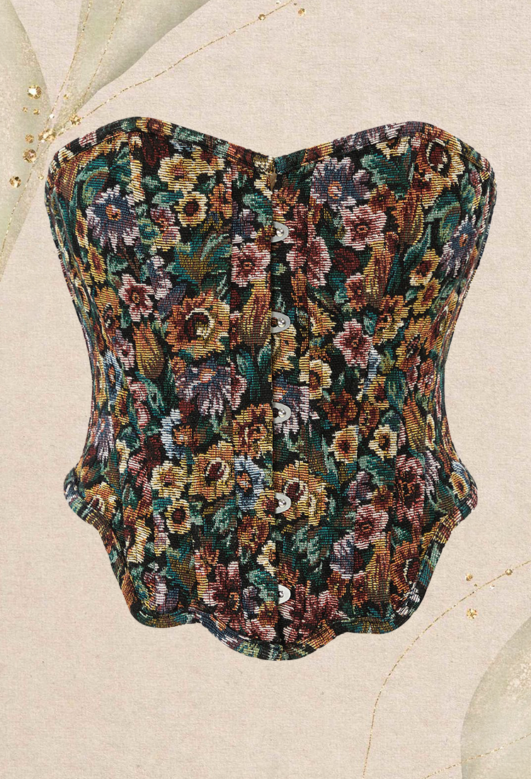 Medieval Vintage Floral Lace-up Corset Top Retro 18th Century Overbust Boned Bustier
