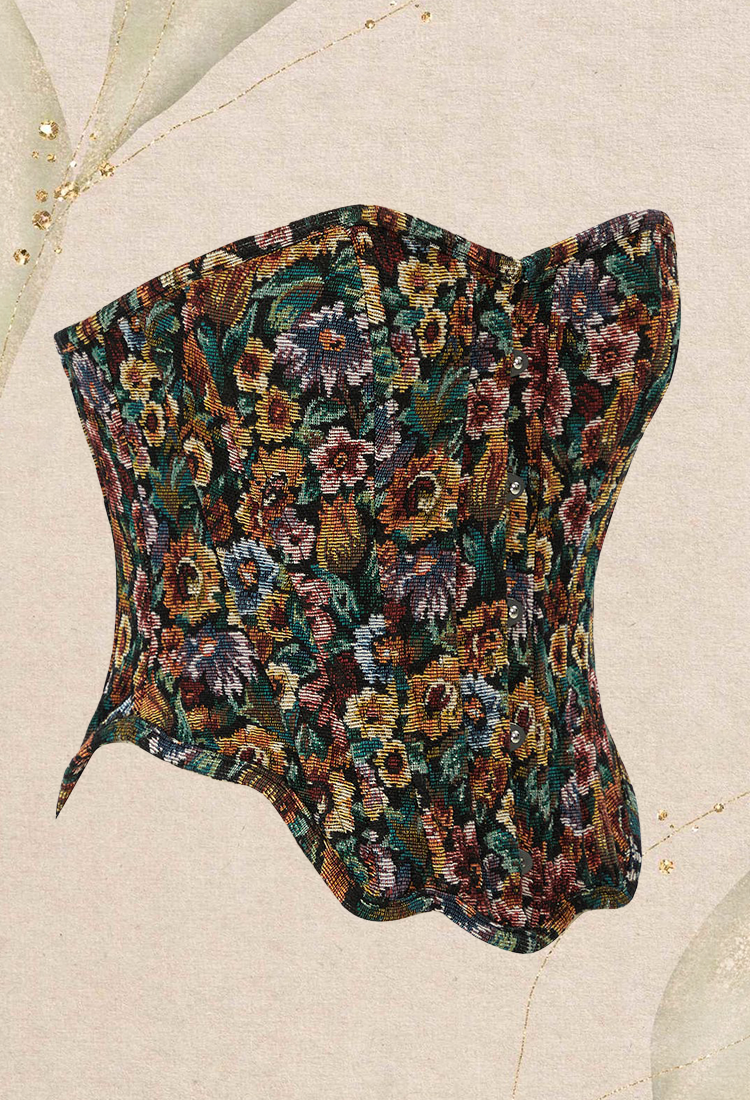 Medieval Vintage Floral Lace-up Corset Top Retro 18th Century Overbust Boned Bustier