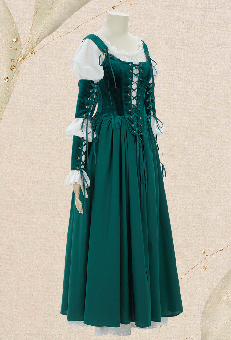 Retro Renaissance Dress Set Vintage Medieval Dress with Corset and Half Skirt