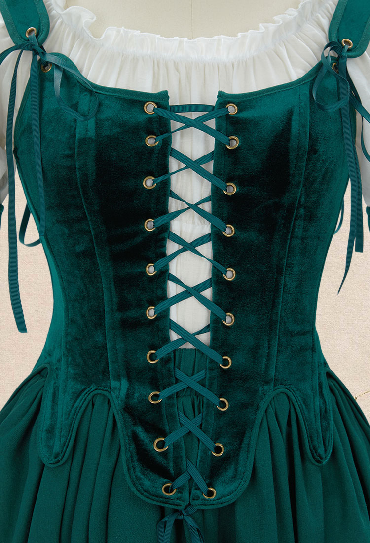 Retro Renaissance Dress Set Vintage Medieval Dress with Corset and Half Skirt