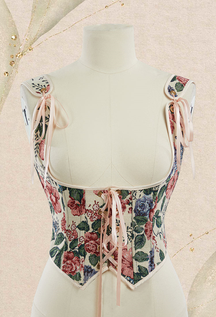 Medieval Renaissance Style Corset Cute Floral Pattern Boned Supportive Bust