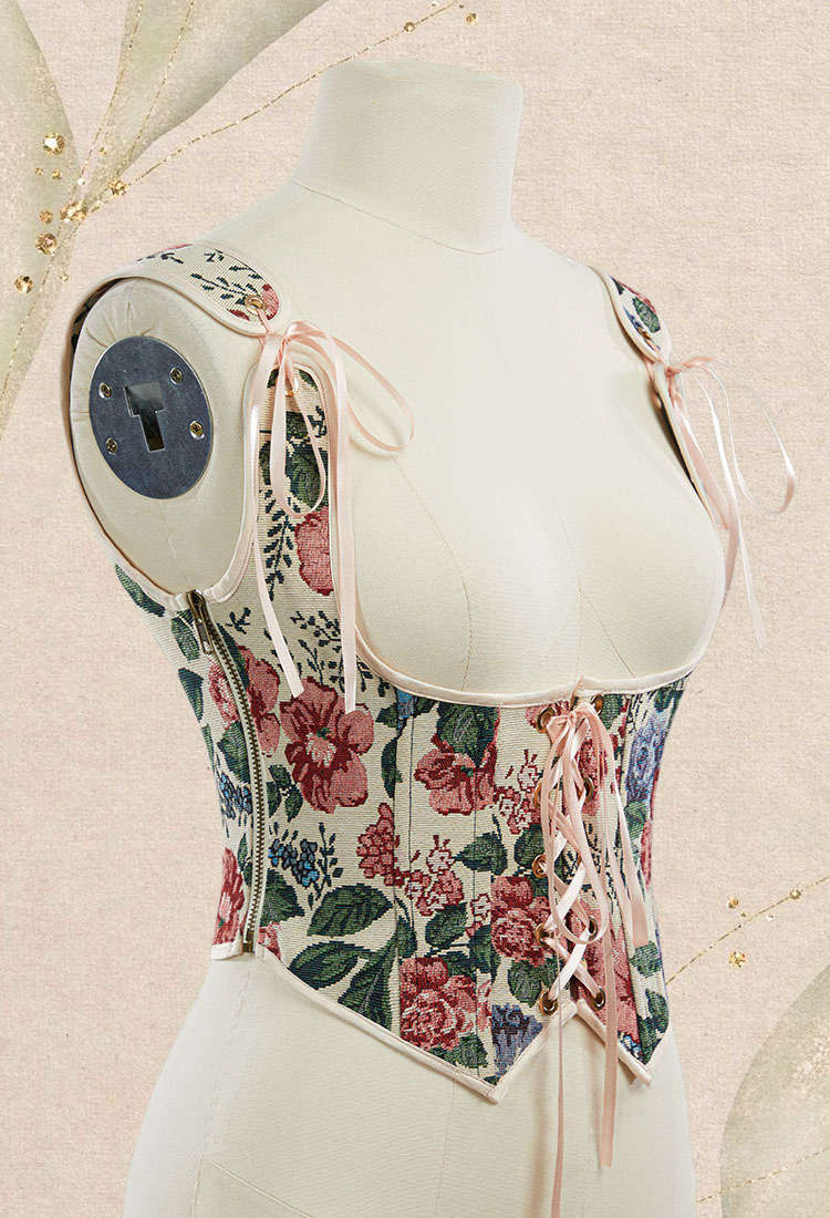 Medieval Renaissance Style Corset Cute Floral Pattern Boned Supportive Bust