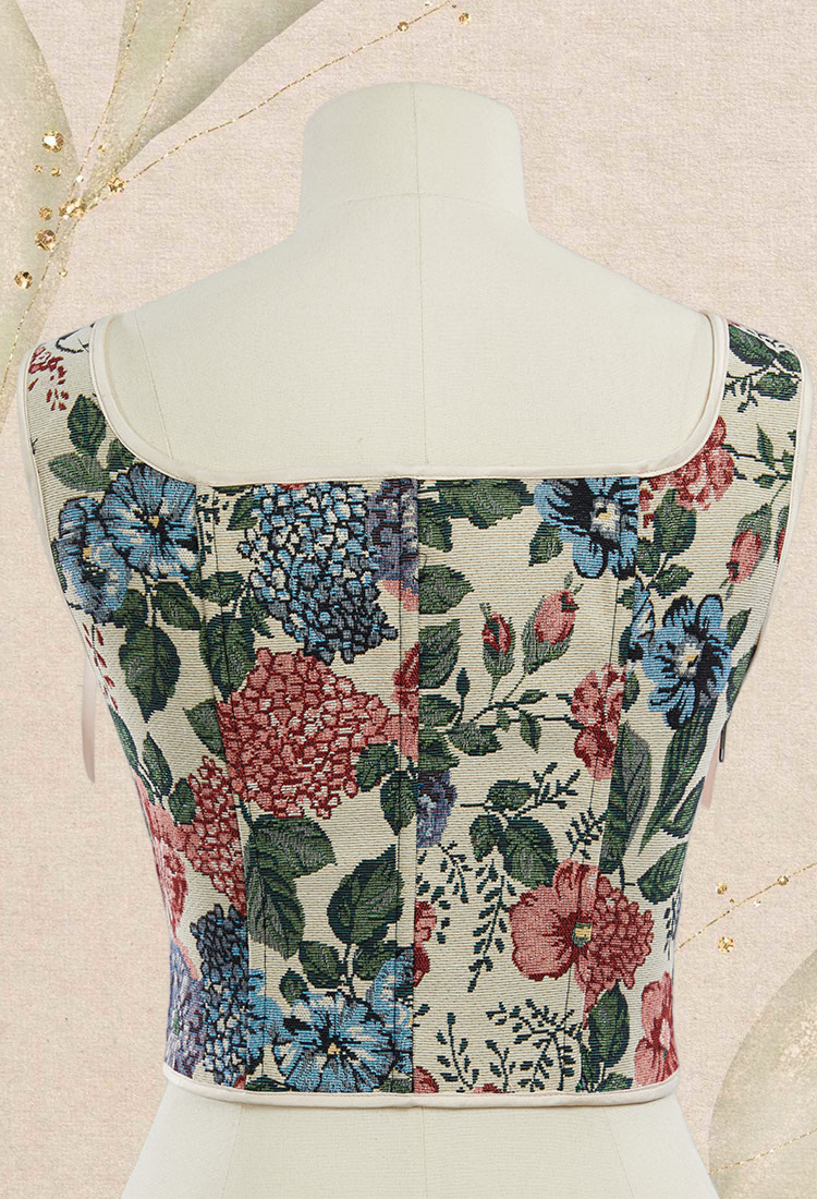 Medieval Renaissance Style Corset Cute Floral Pattern Boned Supportive Bust