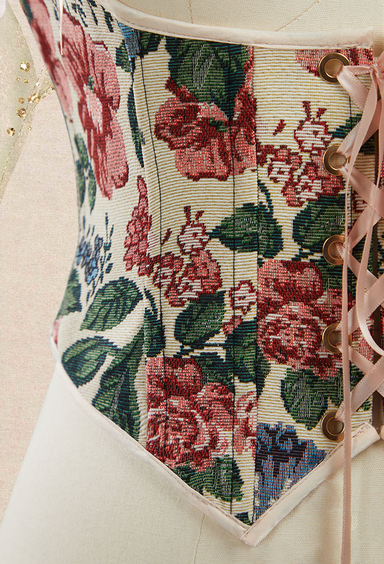 Medieval Renaissance Style Corset Cute Floral Pattern Boned Supportive Bust