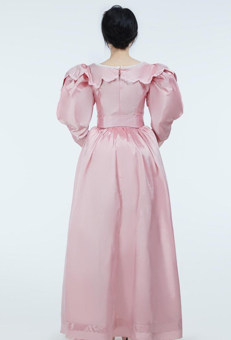Medieval Renaissance Costume Romantic Vintage Dress Puffy Sleeve Pink Dress with Belt