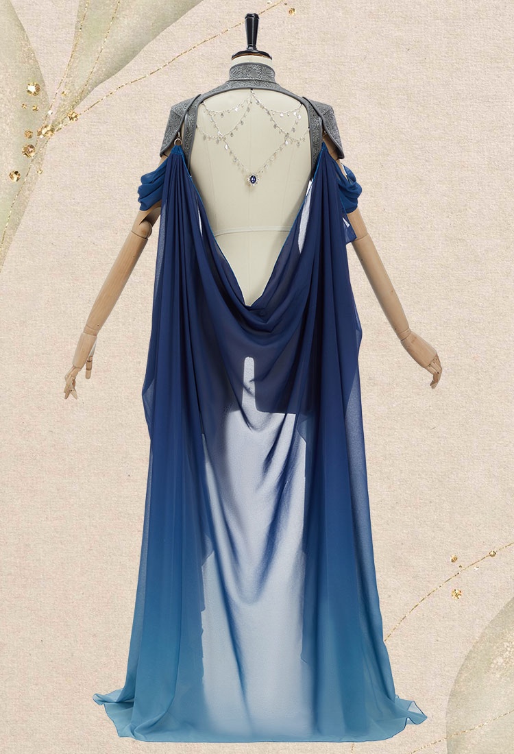 Medieval Gradient Blue Elf Style Shawl Retro Waistcoat And Train With Chain