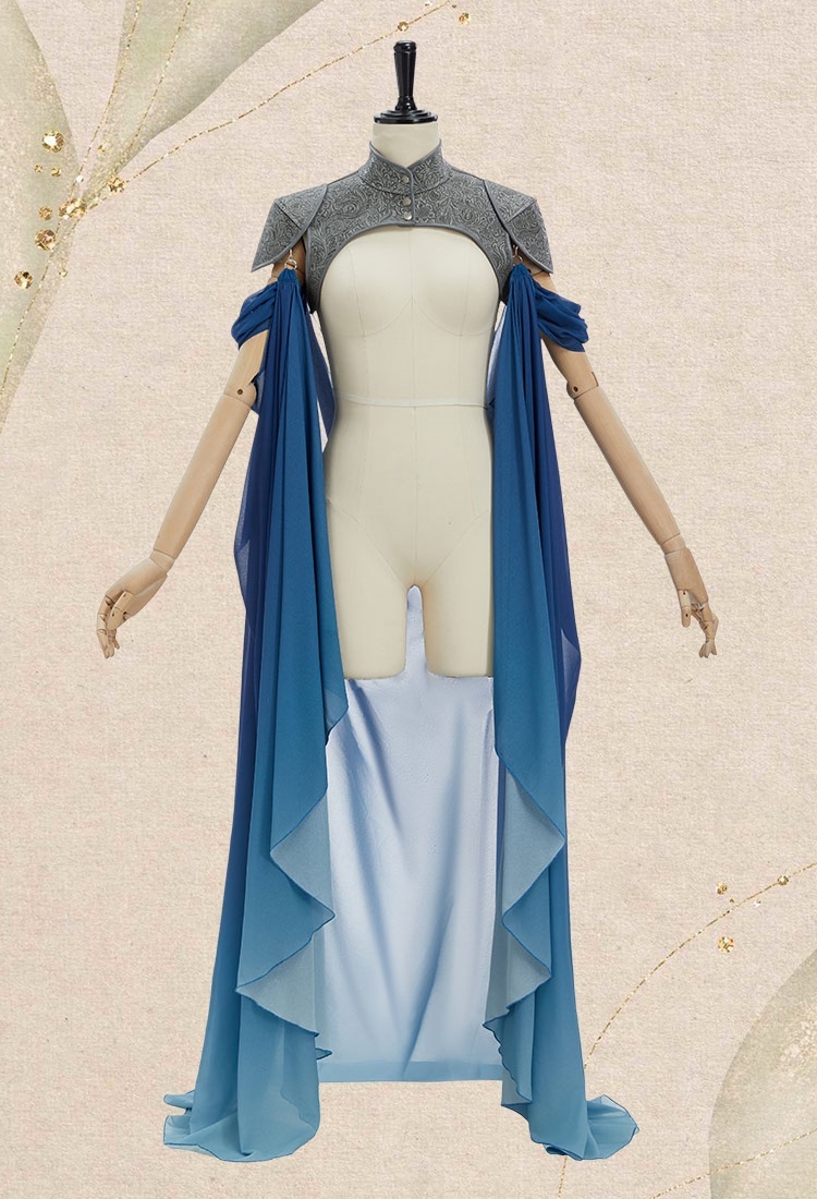 Medieval Gradient Blue Elf Style Shawl Retro Waistcoat And Train With Chain