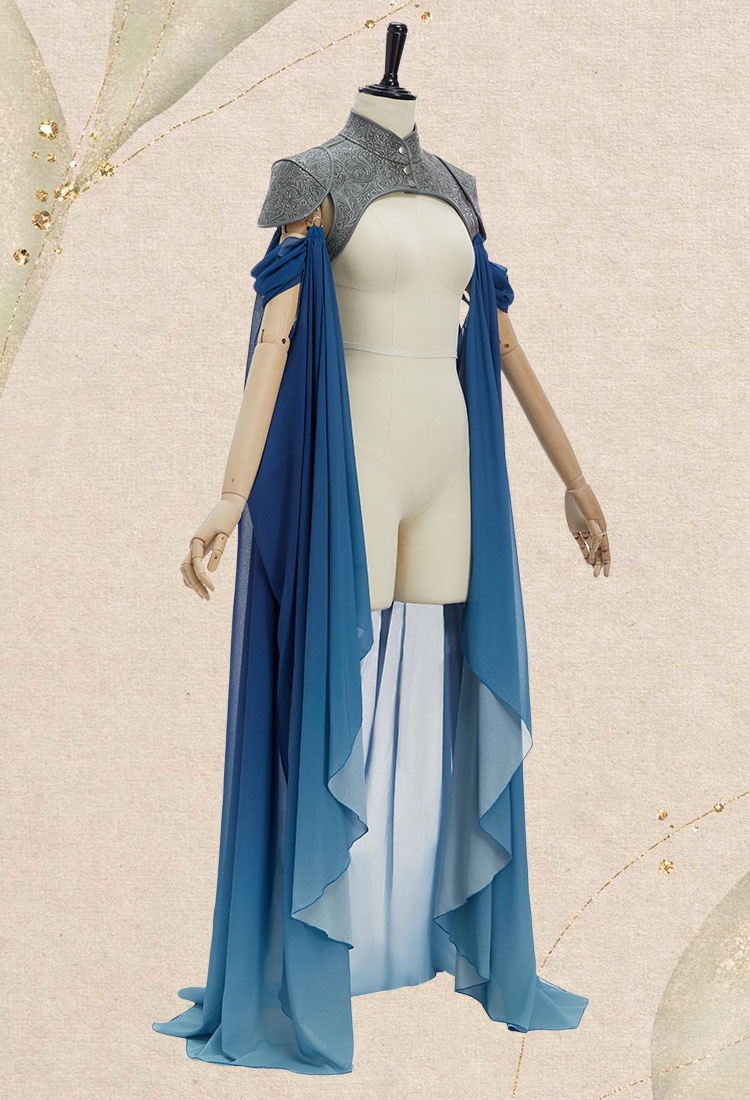 Medieval Gradient Blue Elf Style Shawl Retro Waistcoat And Train With Chain