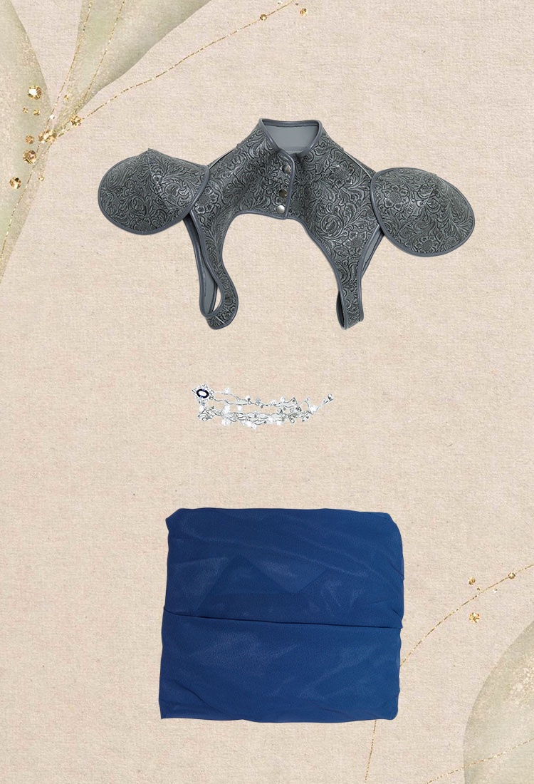 Medieval Gradient Blue Elf Style Shawl Retro Waistcoat And Train With Chain