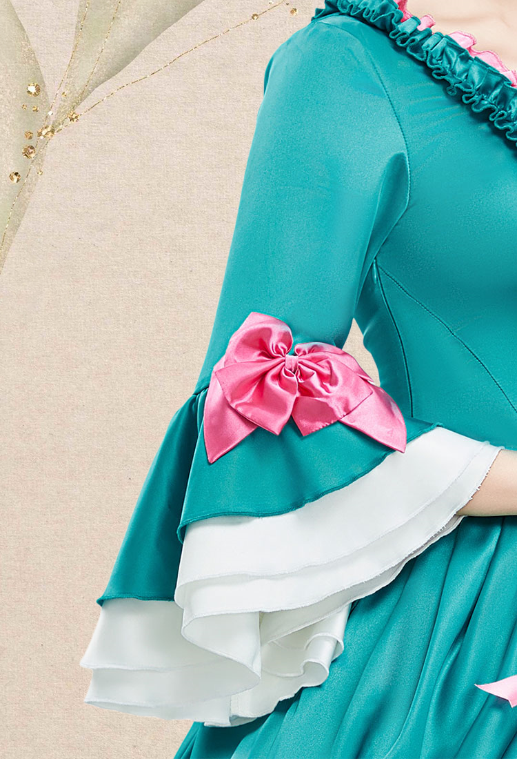 Medieval Pompadour Long Gown Green Satin Rococo Vintage Dress Bow-decorated Dress