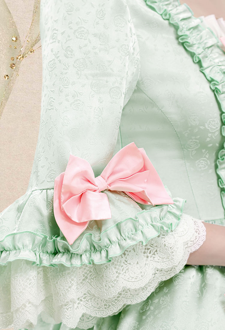 Medieval Pompadour Short Dress Mint Green Rococo Vintage Dress Bow-decorated Dress