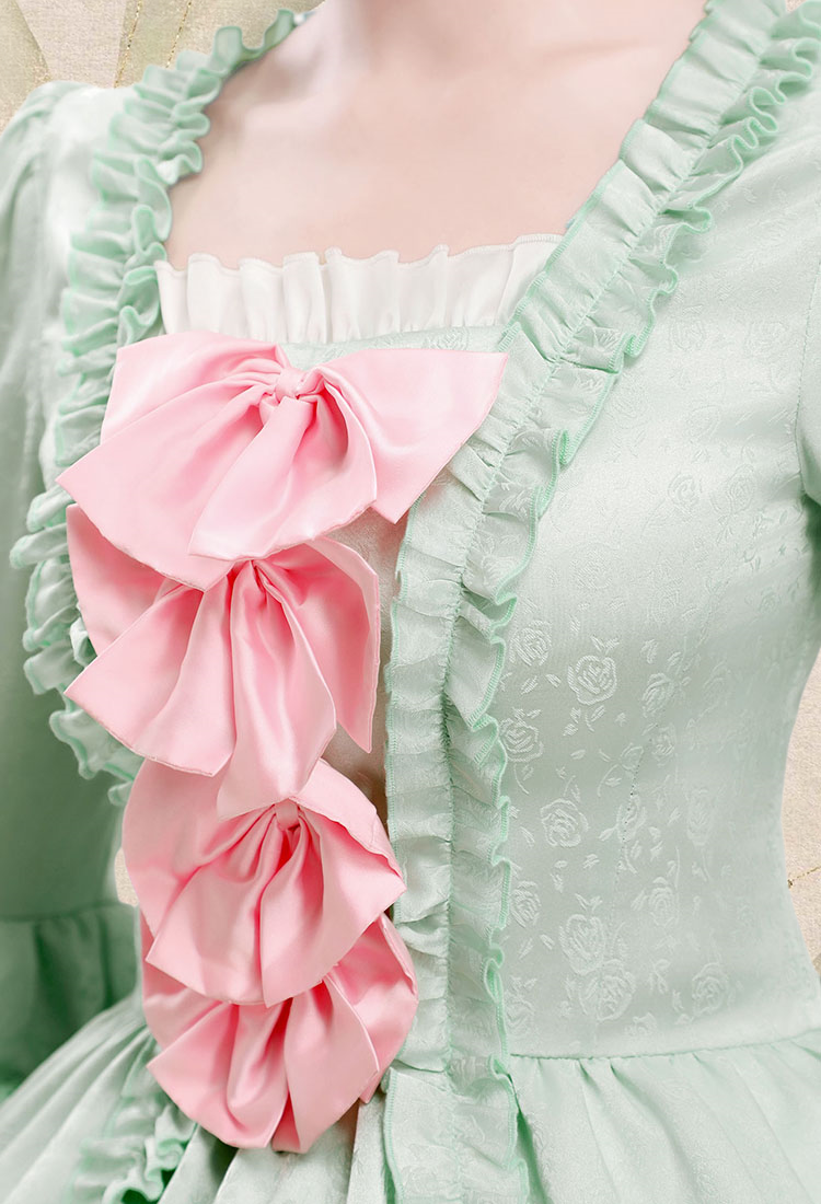 Medieval Pompadour Short Dress Mint Green Rococo Vintage Dress Bow-decorated Dress