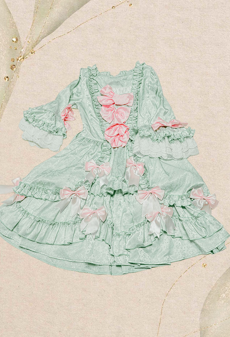 Medieval Pompadour Short Dress Mint Green Rococo Vintage Dress Bow-decorated Dress