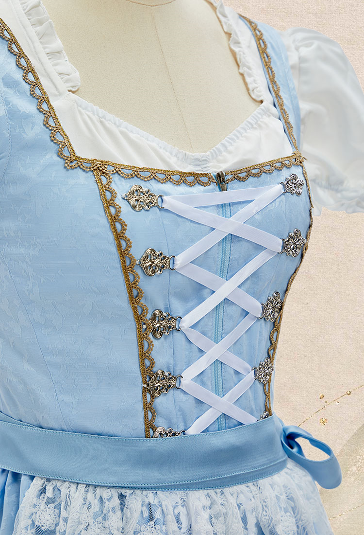 Oktoberfest Dirndl Dress German Square Neck Bavarian Costume Top and Dress with Apron Set
