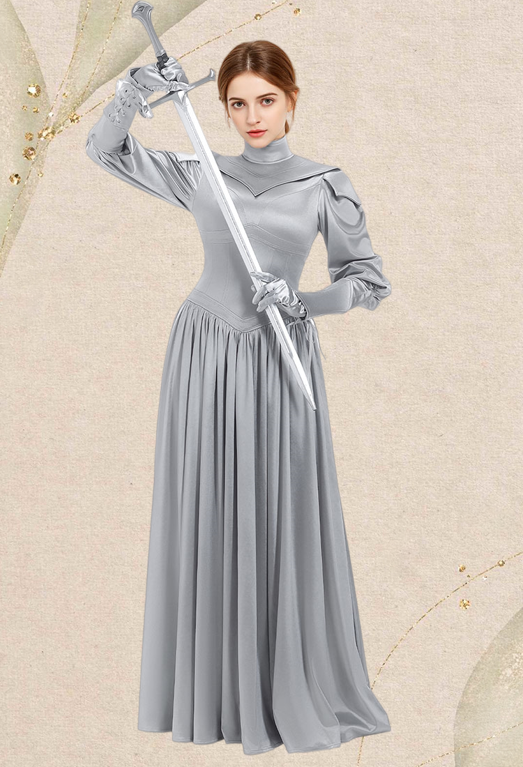 Medieval Elegant Female Warrior Dress Women Knight Maxi Dress with Gloves and Wrist Armor