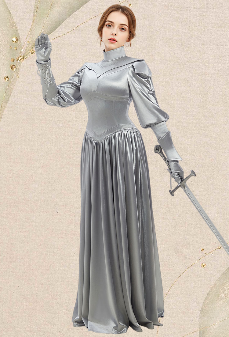 Medieval Elegant Female Warrior Dress Women Knight Maxi Dress with Gloves and Wrist Armor