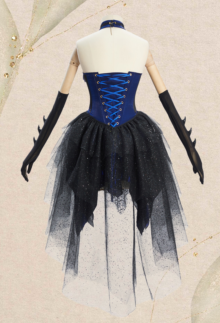 Medieval Fantasy Dragon Elf Dress Dark Gothic Halter Dress with Gloves and Train