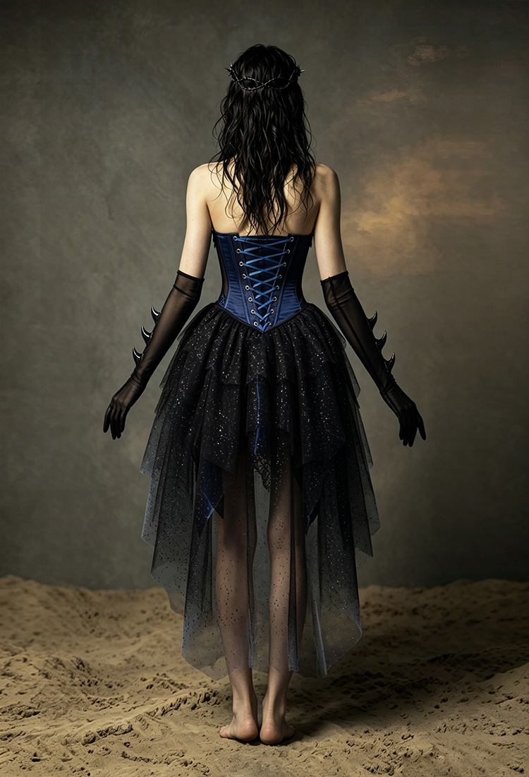 Medieval Fantasy Dragon Elf Dress Dark Gothic Halter Dress with Gloves and Train