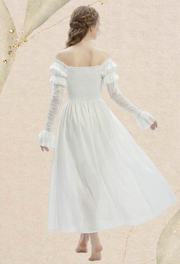 Medieval Retro Underdress Renaissance Court Style Off-shoulder Puff Sleeve Dress