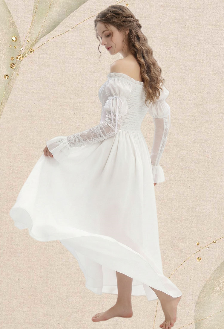 Medieval Retro Underdress Renaissance Court Style Off-shoulder Puff Sleeve Dress