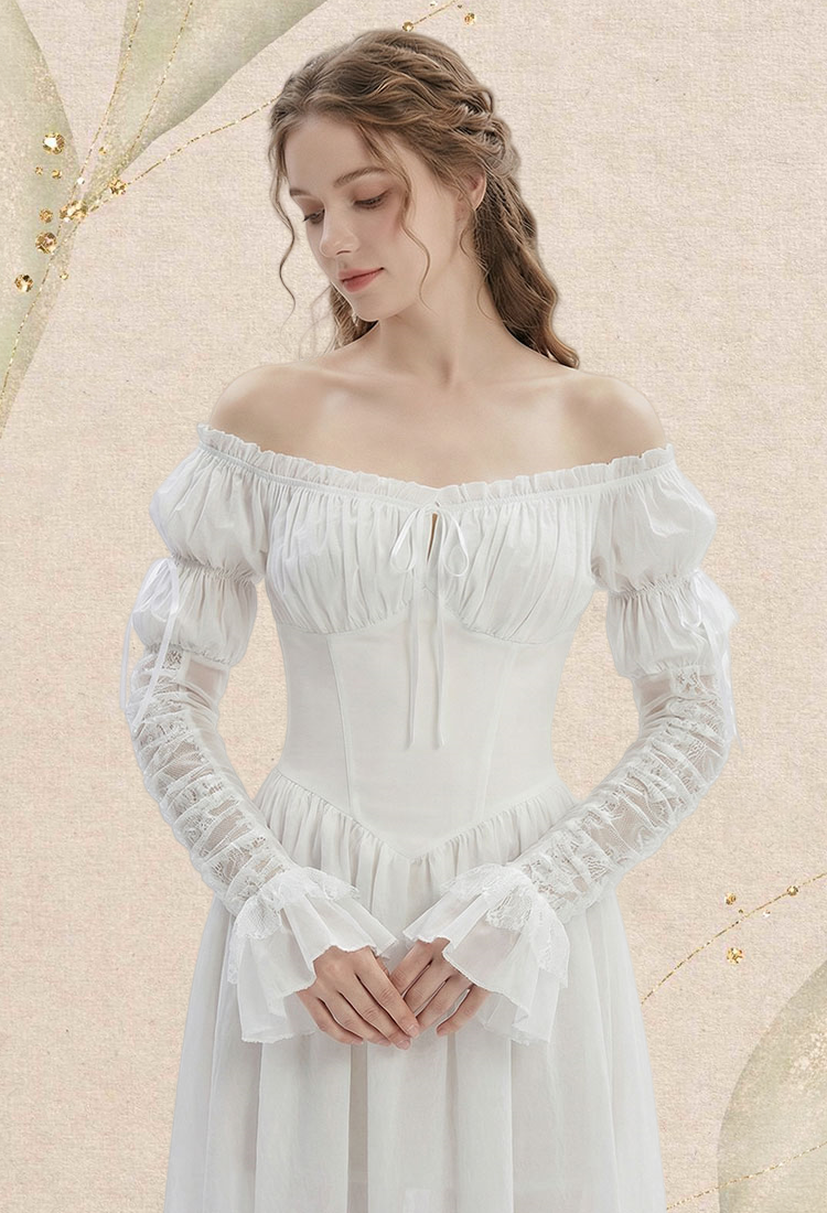 Medieval Retro Underdress Renaissance Court Style Off-shoulder Puff Sleeve Dress
