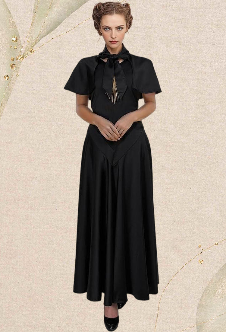 Women Medieval Costume 1930s Cocktail Dress Vintage Evening Dress Gown with Cape for Halloween
