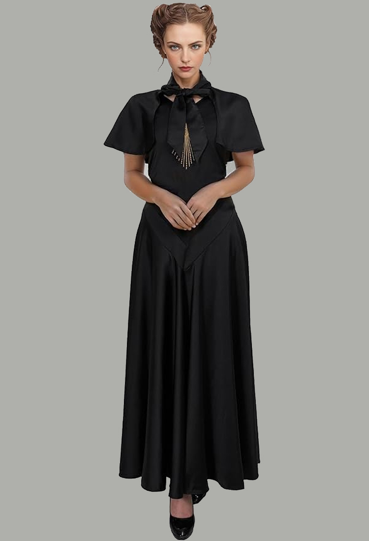 Women Medieval Costume 1930s Cocktail Dress Vintage Evening Dress Gown with Cape for Halloween