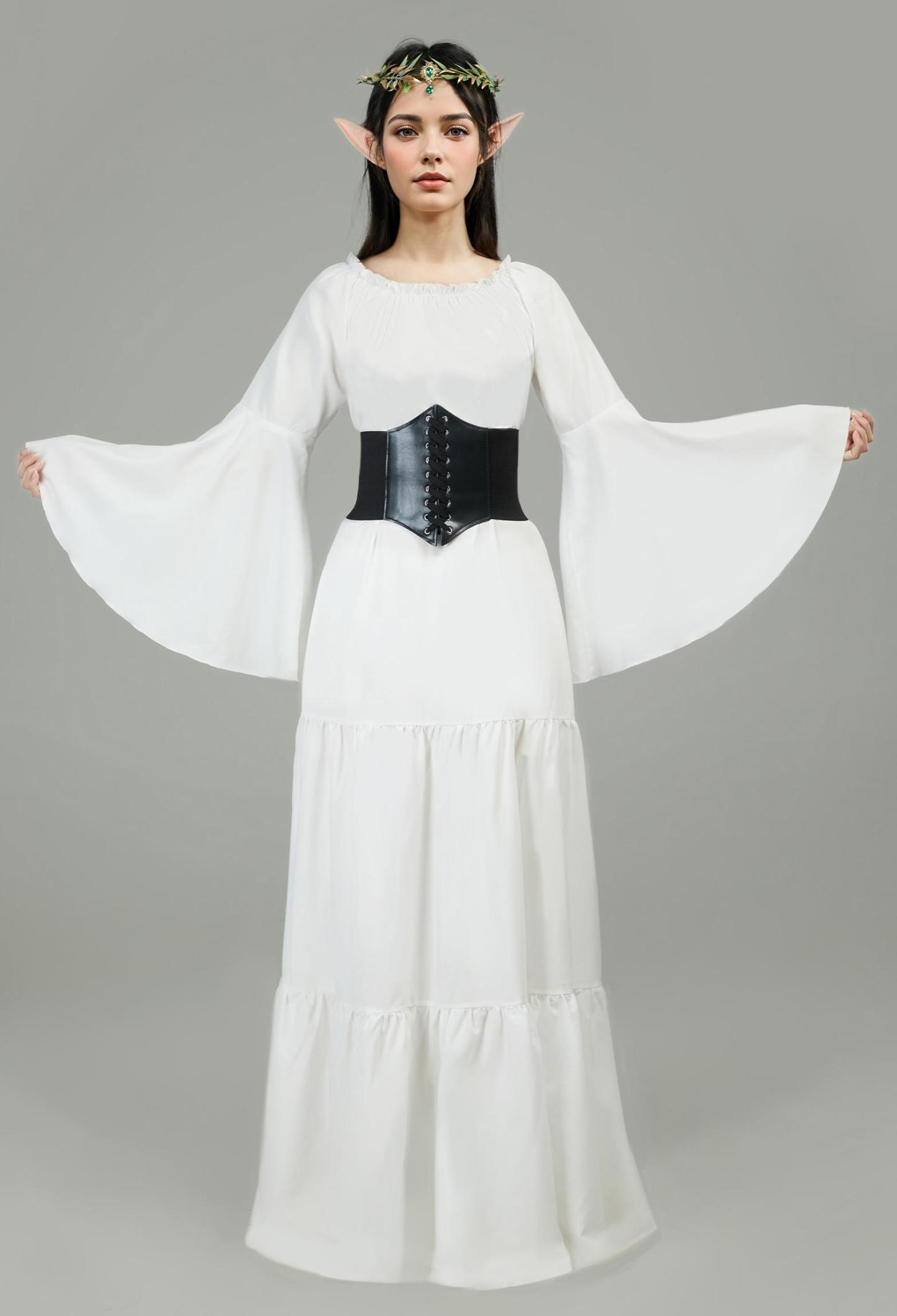 Medieval Renaissance Costume Elegant Flared Sleeve Dress with Corset and Ears