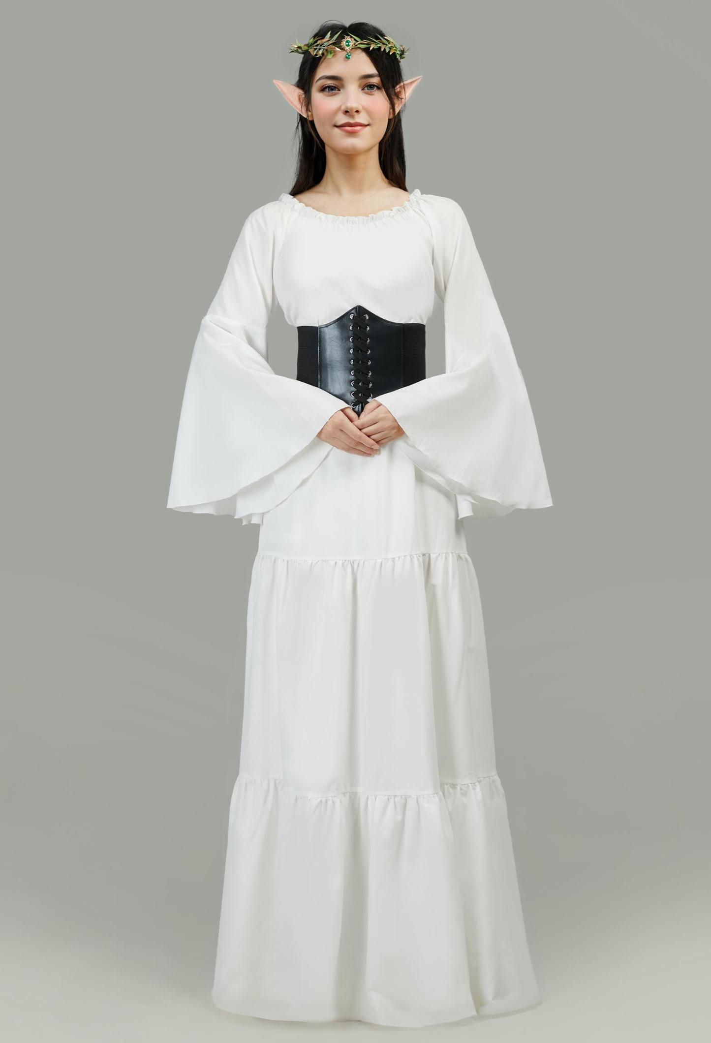 Medieval Renaissance Costume Elegant Flared Sleeve Dress with Corset and Ears