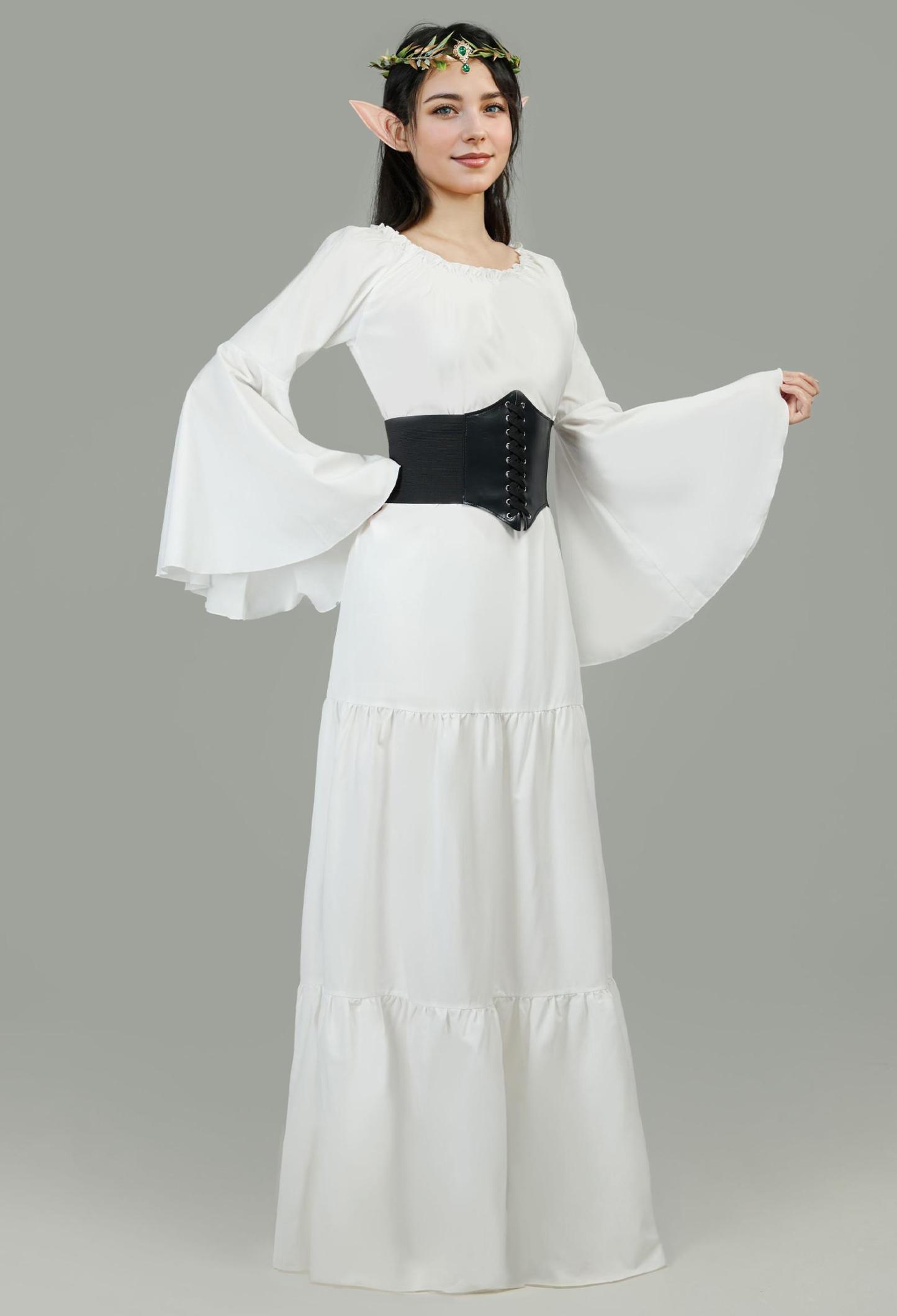 Medieval Renaissance Costume Elegant Flared Sleeve Dress with Corset and Ears