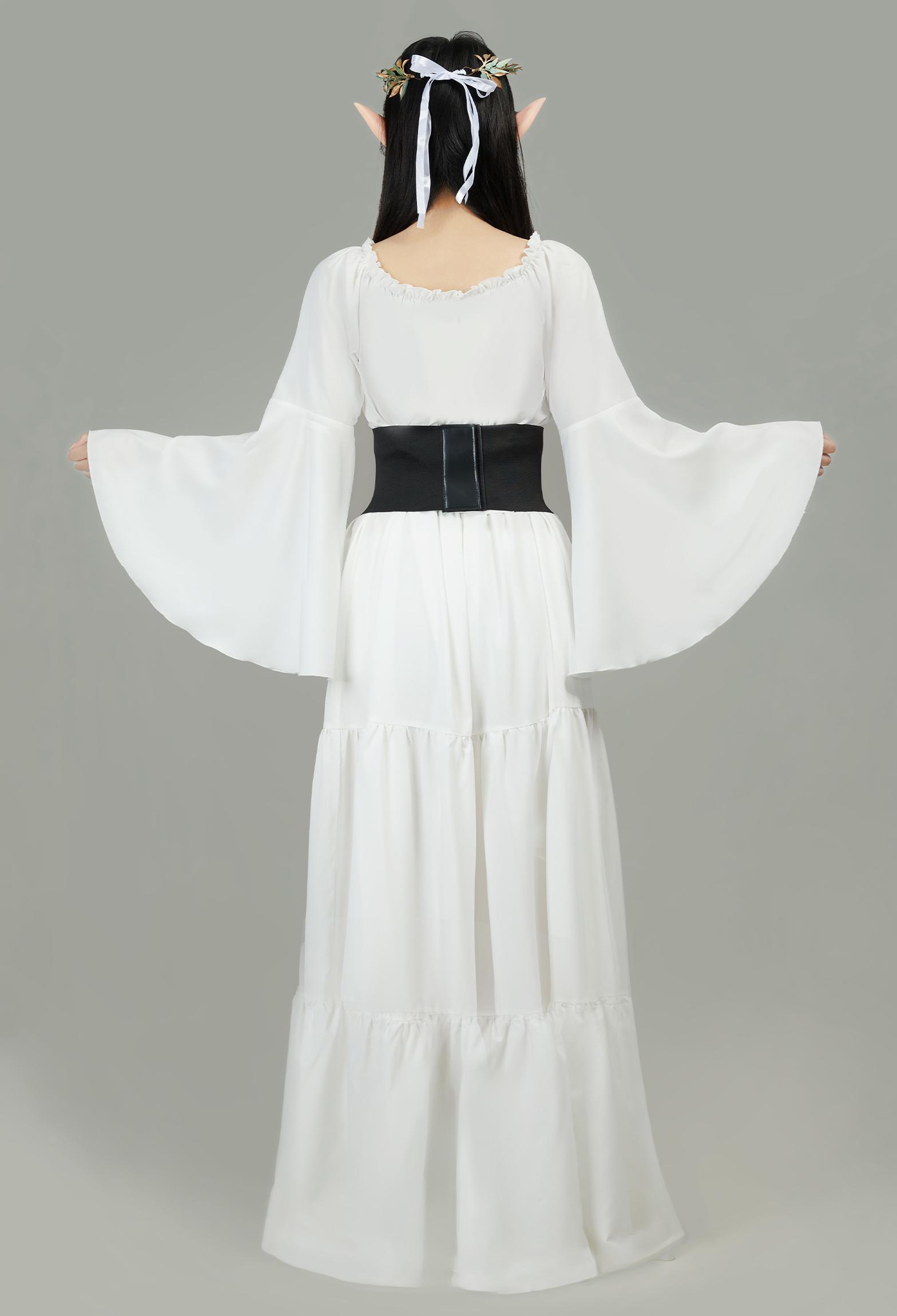 Medieval Renaissance Costume Elegant Flared Sleeve Dress with Corset and Ears