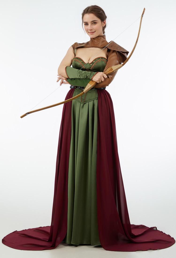 Medieval Renaissance Costume Viking Warrior Soldier Dress Set Corset and Long Skirt with Shoulder Armor