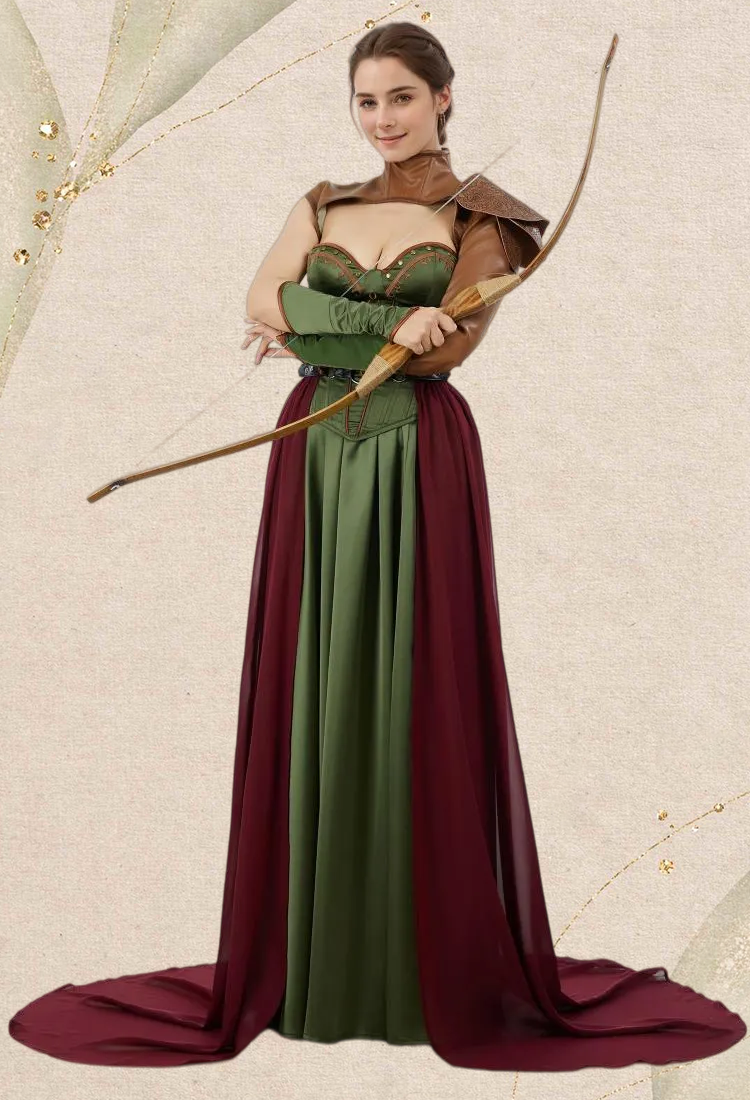 Medieval Renaissance Costume Viking Warrior Soldier Dress Set Corset and Long Skirt with Shoulder Armor