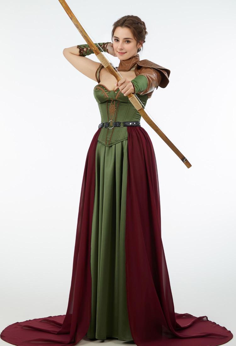 Medieval Renaissance Costume Viking Warrior Soldier Dress Set Corset and Long Skirt with Shoulder Armor