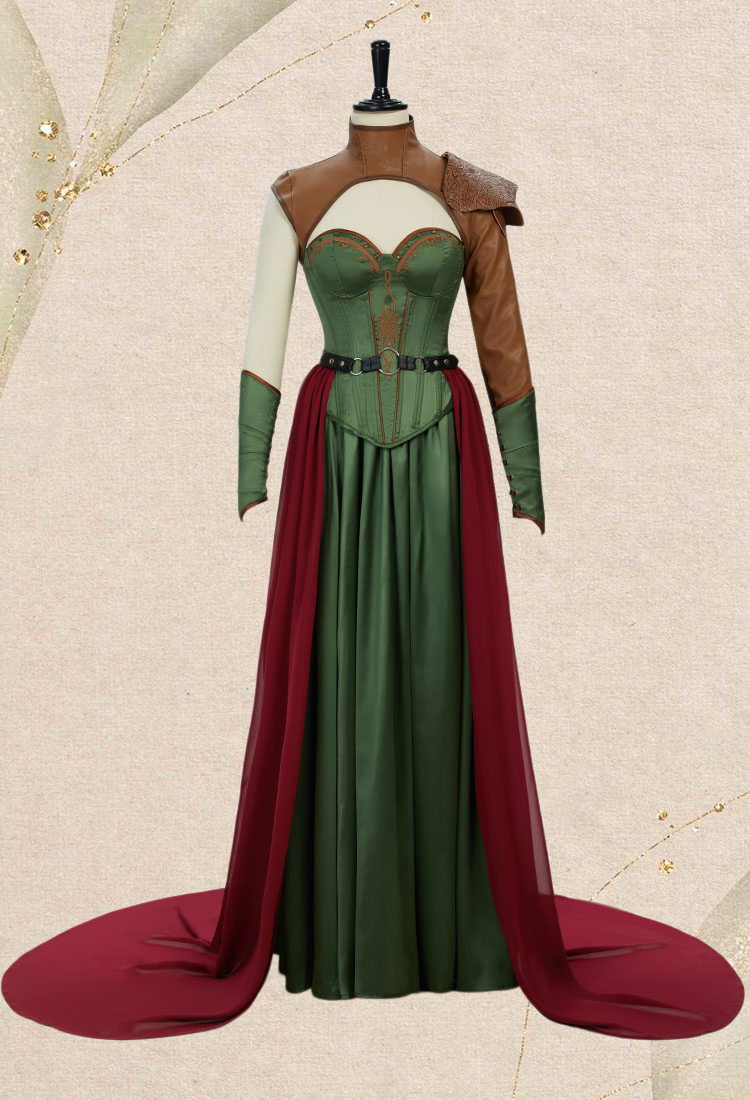 Medieval Renaissance Costume Viking Warrior Soldier Dress Set Corset and Long Skirt with Shoulder Armor