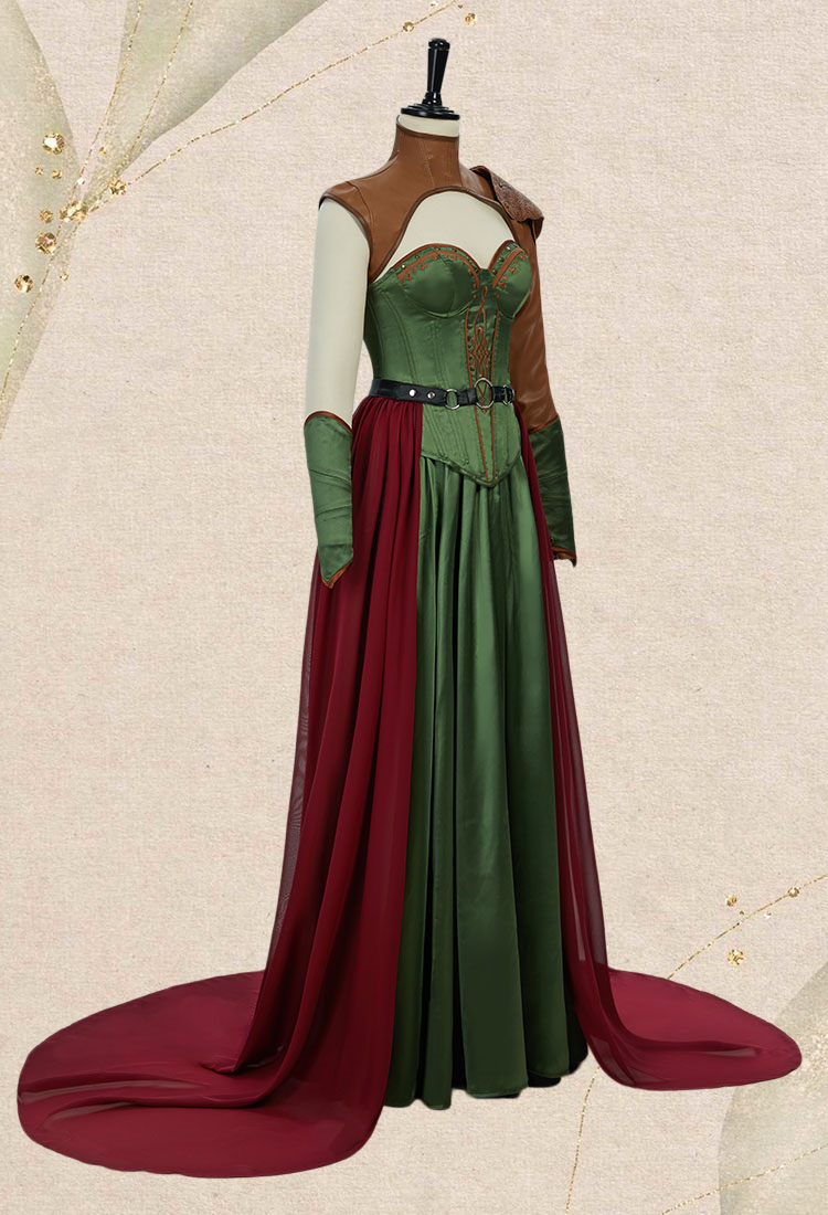 Medieval Renaissance Costume Viking Warrior Soldier Dress Set Corset and Long Skirt with Shoulder Armor