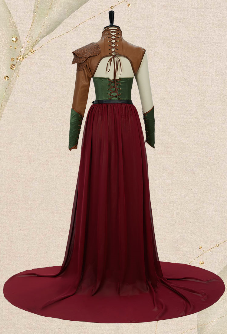 Medieval Renaissance Costume Viking Warrior Soldier Dress Set Corset and Long Skirt with Shoulder Armor