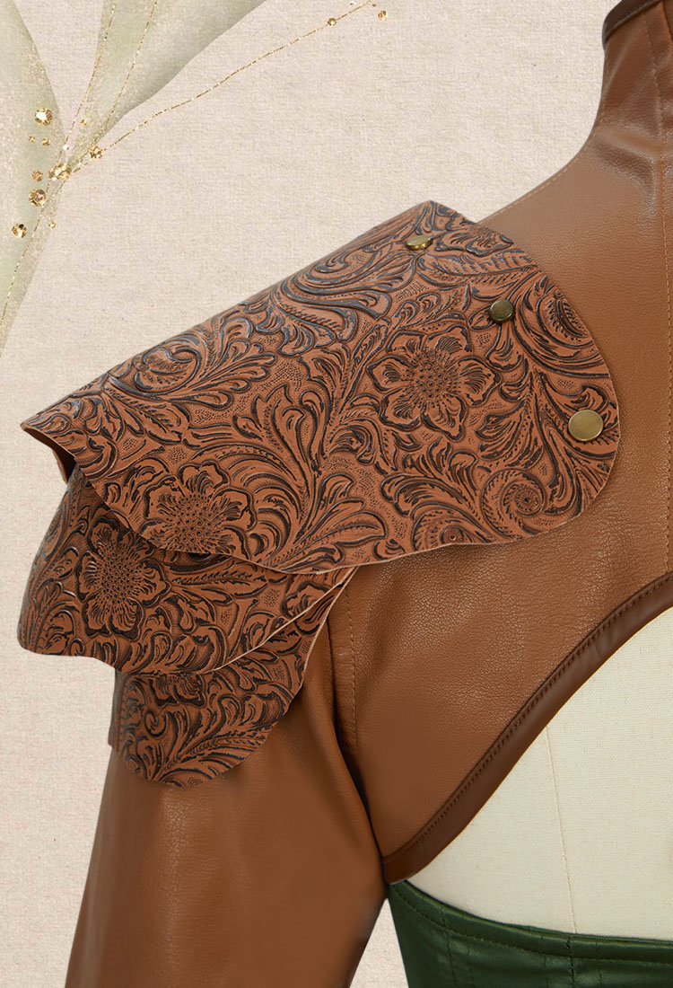 Medieval Renaissance Costume Viking Warrior Soldier Dress Set Corset and Long Skirt with Shoulder Armor