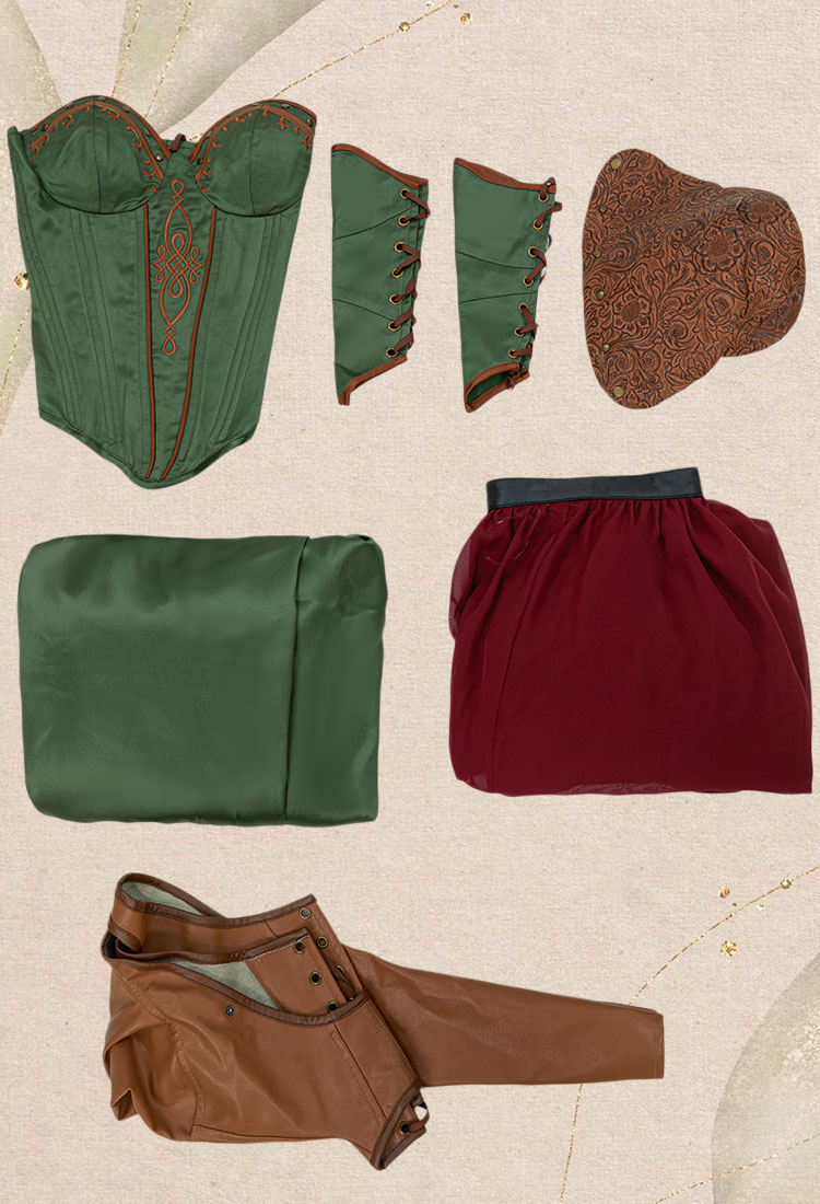 Medieval Renaissance Costume Viking Warrior Soldier Dress Set Corset and Long Skirt with Shoulder Armor