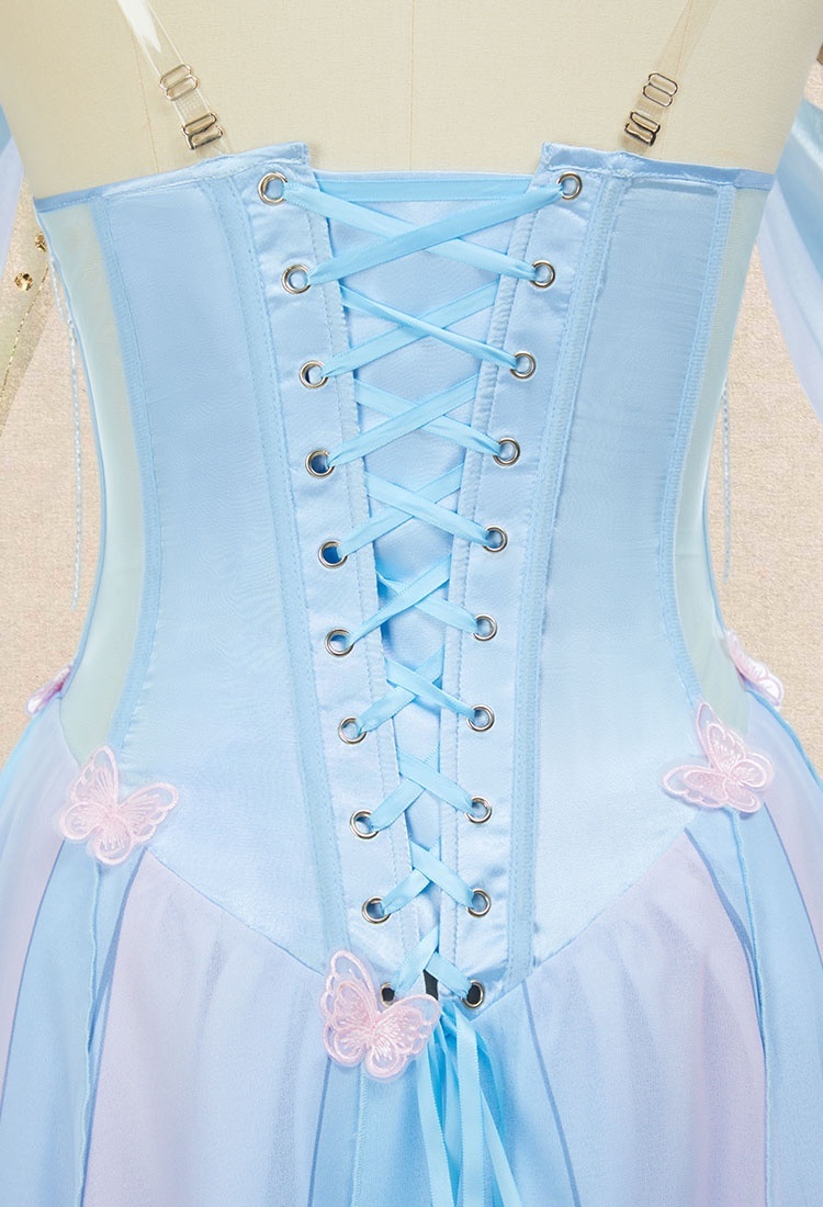 Medieval Vintage Butterfly Elf Style Dress Renaissance Fairy Blue Pink Irregular Dress with Sleeves