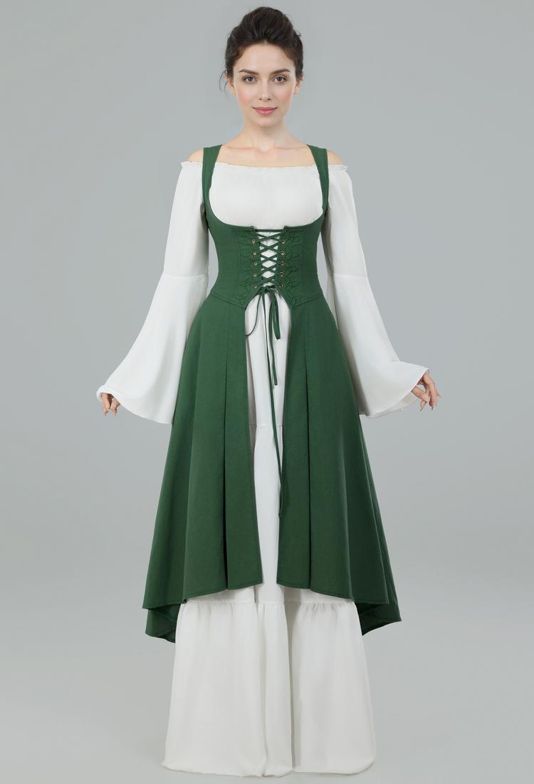 Medieval Vintage Lace-Up Jacket Renaissance Elf Cosplay Green Outer Garment