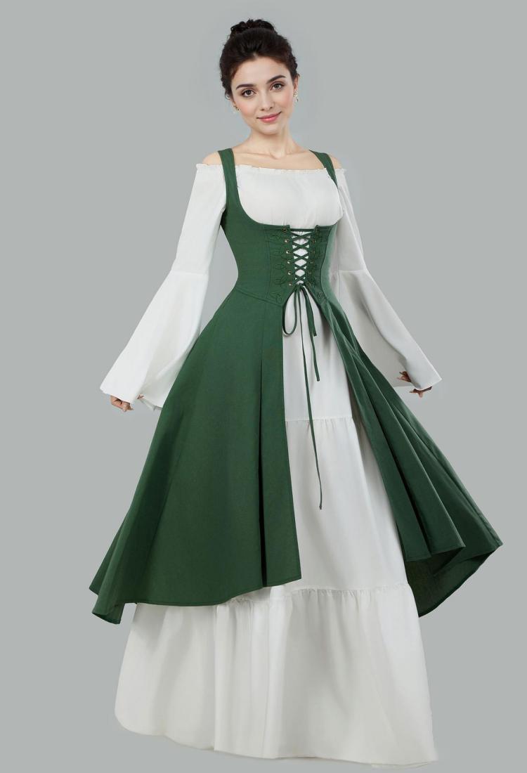 Medieval Vintage Lace-Up Jacket Renaissance Elf Cosplay Green Outer Garment