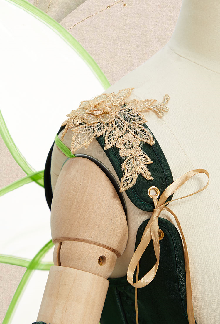 Medieval Fantasy Green Elf Dress Elegant Retro Dress Houppelande with Sleeves and Wing